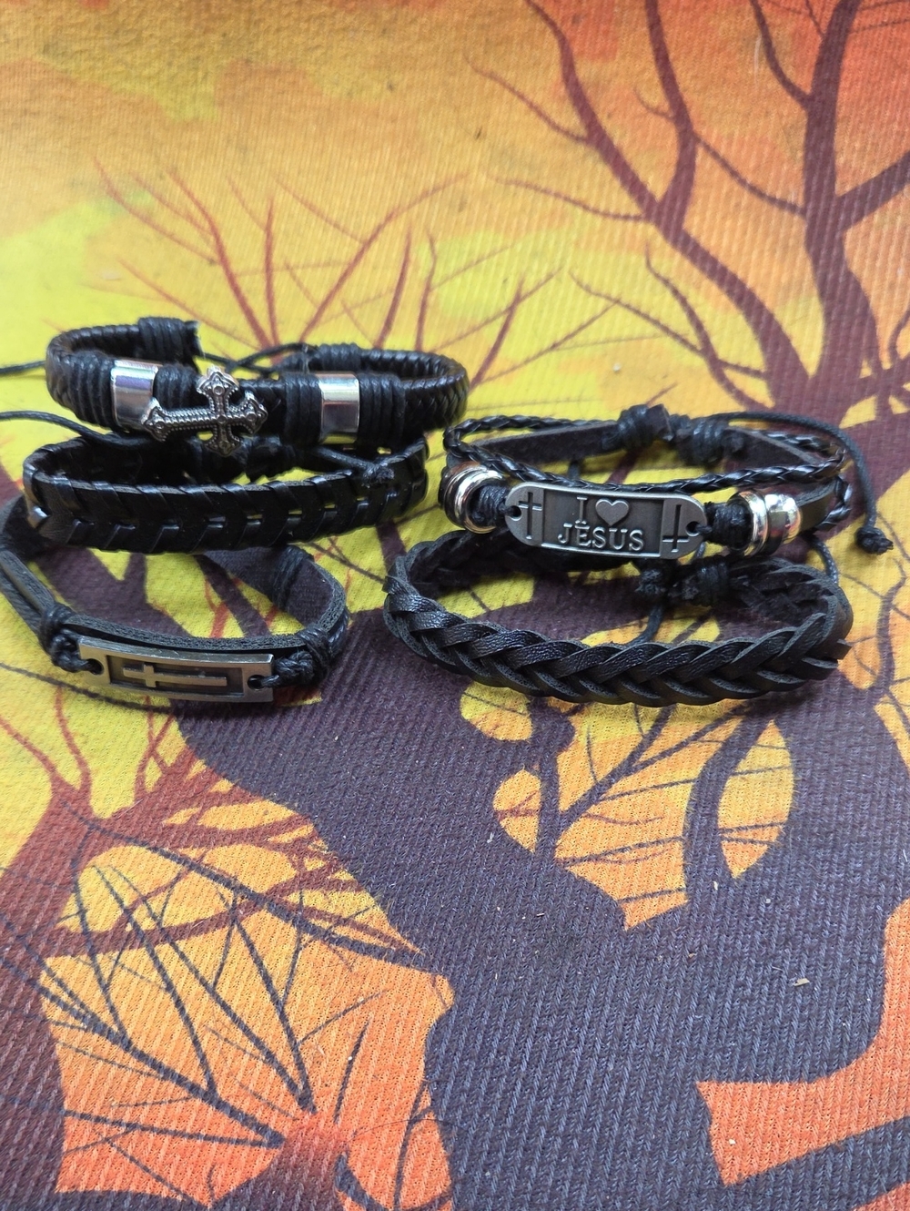 Black Leather Braided Men's Bracelet with 'I Love Jesus' Plaque